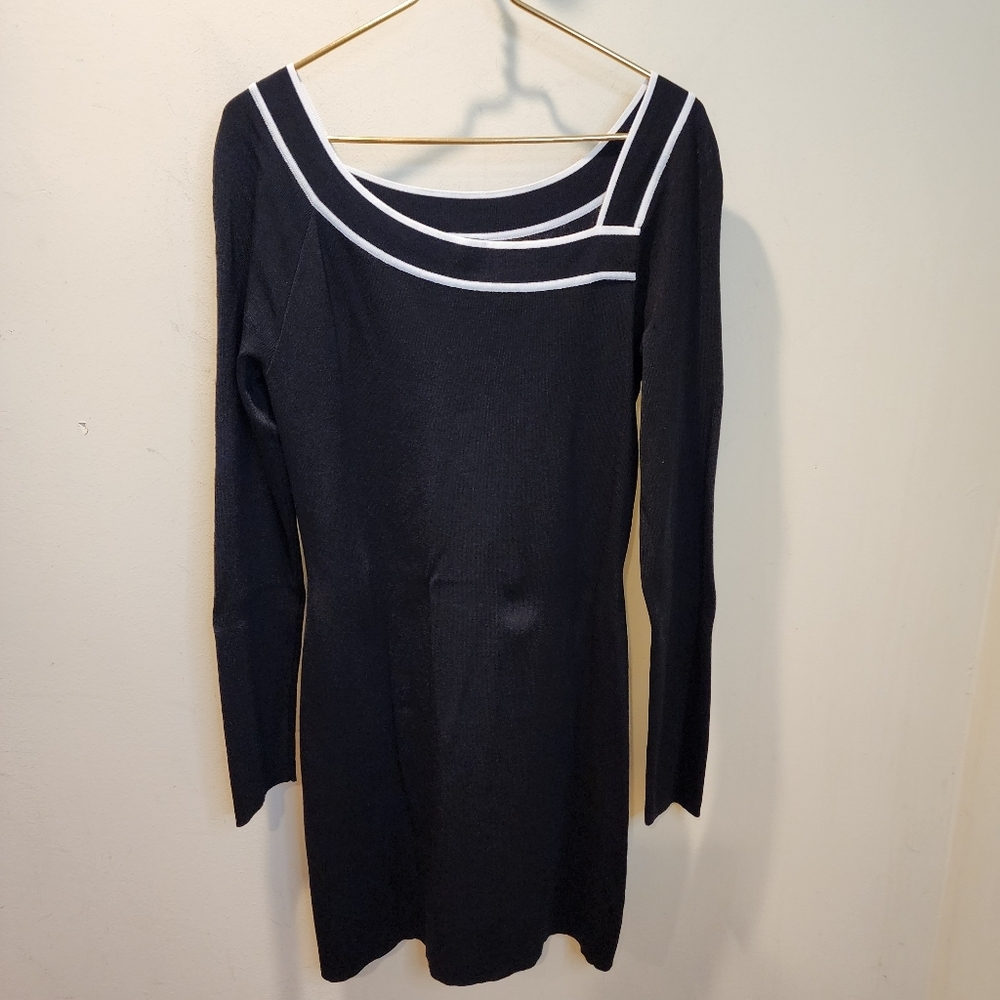 International Concept Chic Black Dress with White Accents Size XL